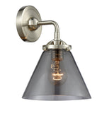 284-1W-SN-G43 1-Light 7.75" Brushed Satin Nickel Sconce - Plated Smoke Large Cone Glass - LED Bulb - Dimmensions: 7.75 x 8.125 x 9.25 - Glass Up or Down: Yes