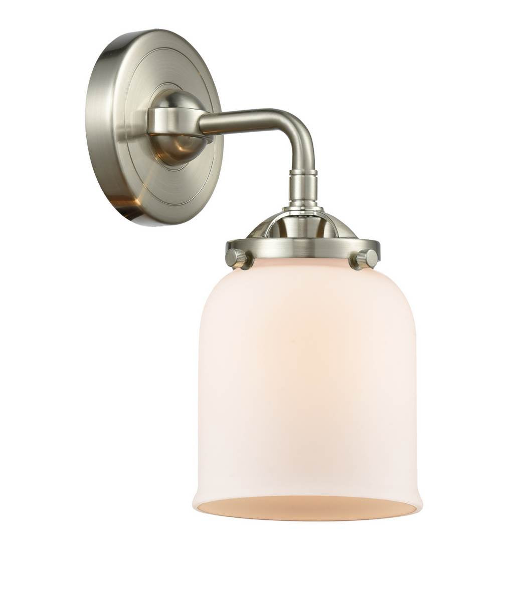 284-1W-SN-G51 1-Light 5" Brushed Satin Nickel Sconce - Matte White Cased Small Bell Glass - LED Bulb - Dimmensions: 5 x 6.75 x 9 - Glass Up or Down: Yes