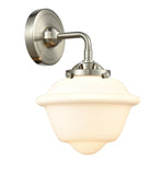284-1W-SN-G531 1-Light 7.5" Brushed Satin Nickel Sconce - Matte White Cased Small Oxford Glass - LED Bulb - Dimmensions: 7.5 x 8 x 9 - Glass Up or Down: Yes