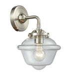 284-1W-SN-G532 1-Light 7.5" Brushed Satin Nickel Sconce - Clear Small Oxford Glass - LED Bulb - Dimmensions: 7.5 x 8 x 9 - Glass Up or Down: Yes