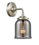284-1W-SN-G53 1-Light 5" Brushed Satin Nickel Sconce - Plated Smoke Small Bell Glass - LED Bulb - Dimmensions: 5 x 6.75 x 9 - Glass Up or Down: Yes