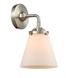 284-1W-SN-G61 1-Light 6.25" Brushed Satin Nickel Sconce - Matte White Cased Small Cone Glass - LED Bulb - Dimmensions: 6.25 x 7.375 x 9 - Glass Up or Down: Yes