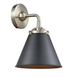 284-1W-SN-M13-BK 1-Light 8" Brushed Satin Nickel Sconce - Matte Black Appalachian Shade - LED Bulb - Dimmensions: 8 x 8.25 x 9.375 - Glass Up or Down: Yes