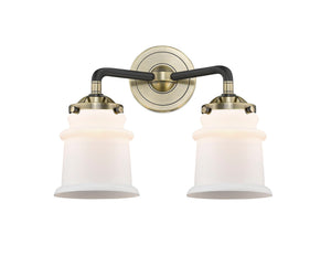 2-Light 13.25" Black Antique Brass Bath Vanity Light - Matte White Small Canton Glass LED