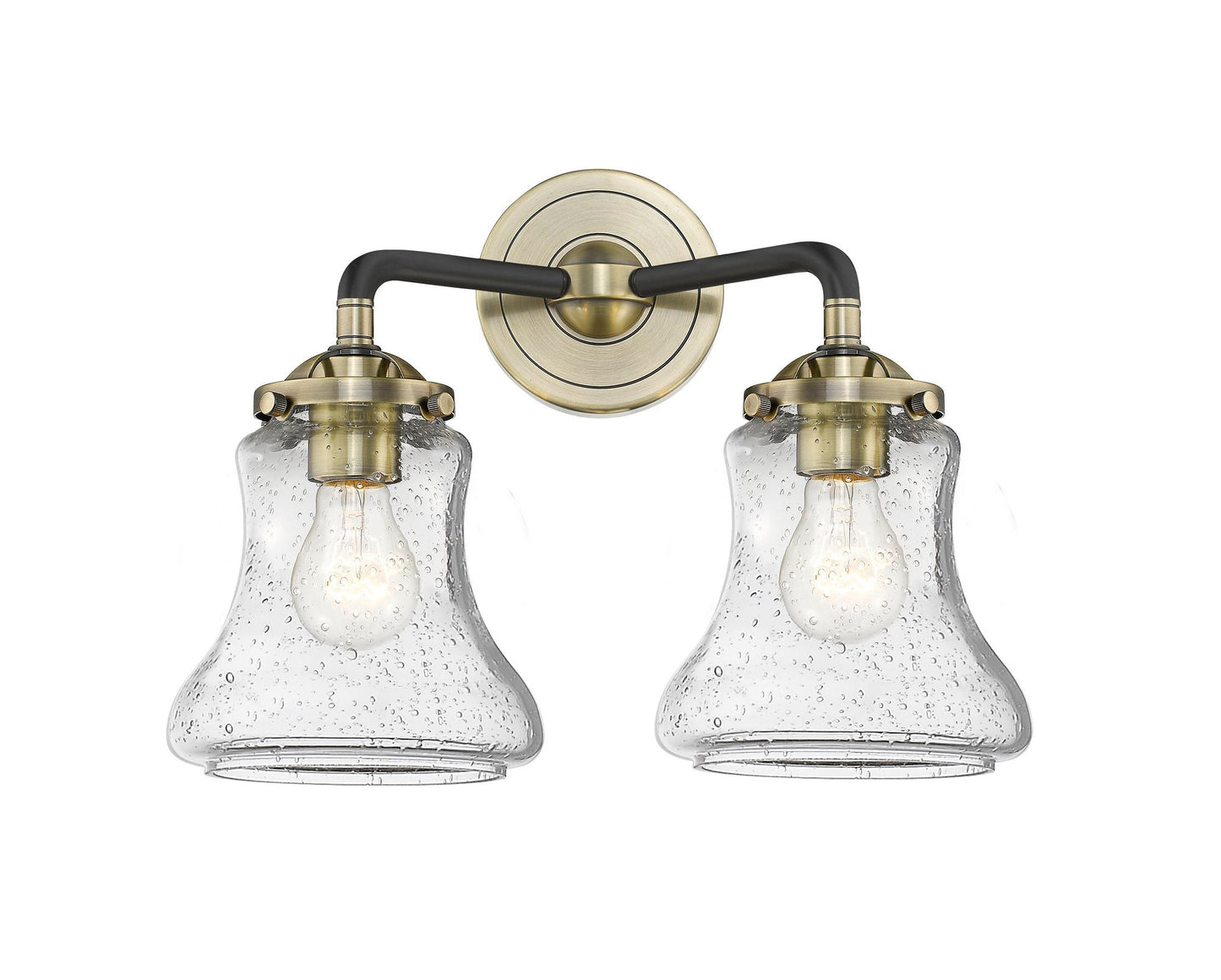 2-Light 14" Black Antique Brass Bath Vanity Light - Seedy Bellmont Glass LED