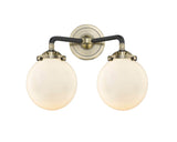 2-Light 14" Beacon Bath Vanity Light - Globe-Orb Matte White Glass - Choice of Finish And Incandesent Or LED Bulbs