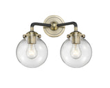 2-Light 14" Black Antique Brass Bath Vanity Light - Clear Beacon Glass LED - Best Seller