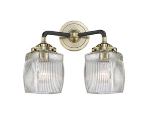 2-Light 13.5" Colton Bath Vanity Light - Square-Rectangle Clear Halophane Glass - Choice of Finish And Incandesent Or LED Bulbs