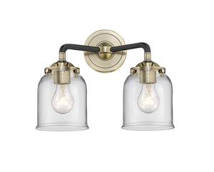 2-Light 13" Black Antique Brass Bath Vanity Light - Clear Small Bell - LED