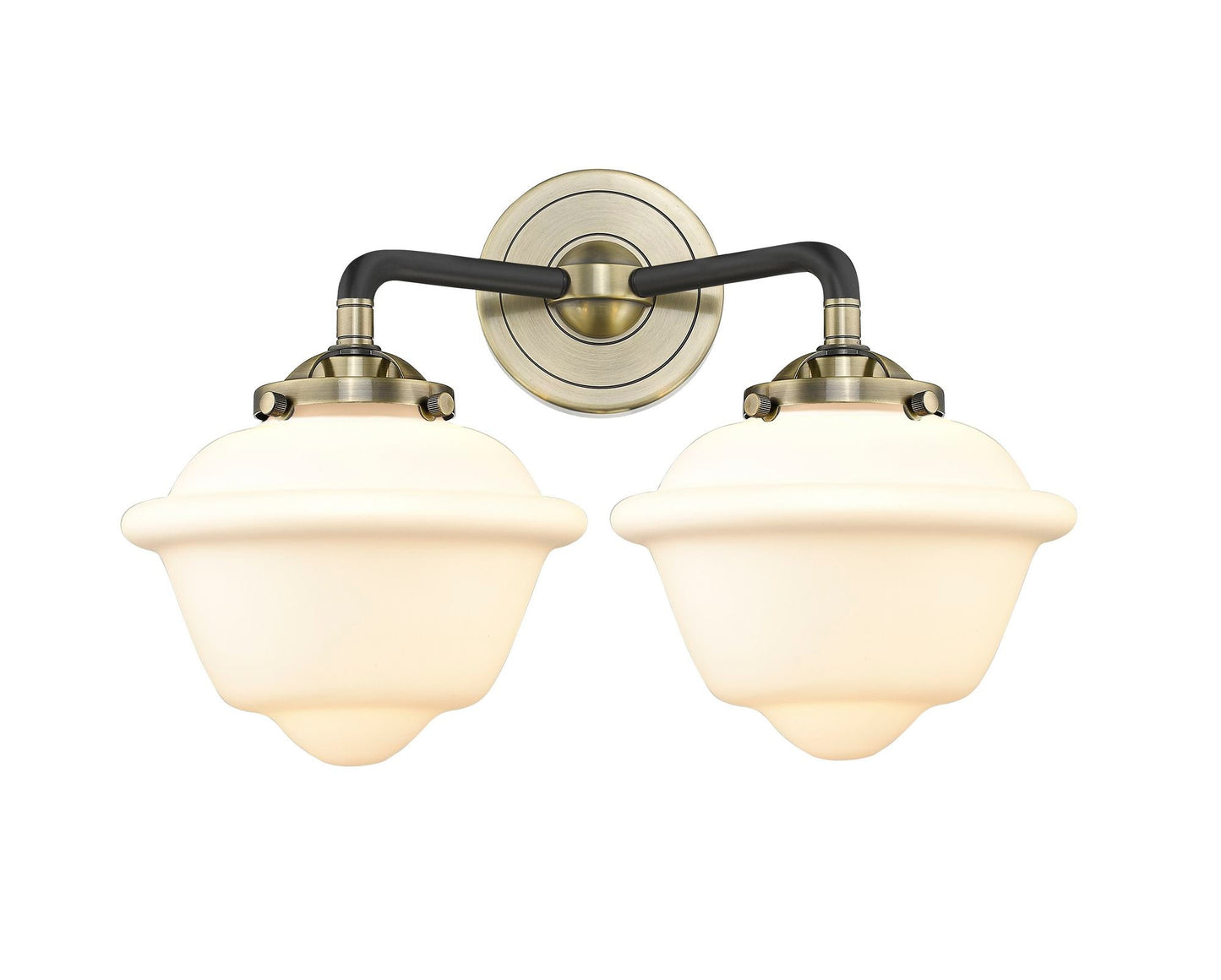 2-Light 15.5" Black Antique Brass Bath Vanity Light - Matte White Cased Small Oxford Glass LED