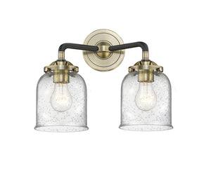 2-Light 13" Black Antique Brass Bath Vanity Light - Seedy Small Bell Glass LED