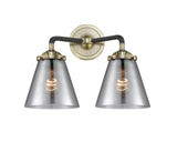 2-Light 14.25" Black Antique Brass Bath Vanity Light - Plated Smoke Small Cone Glass LED