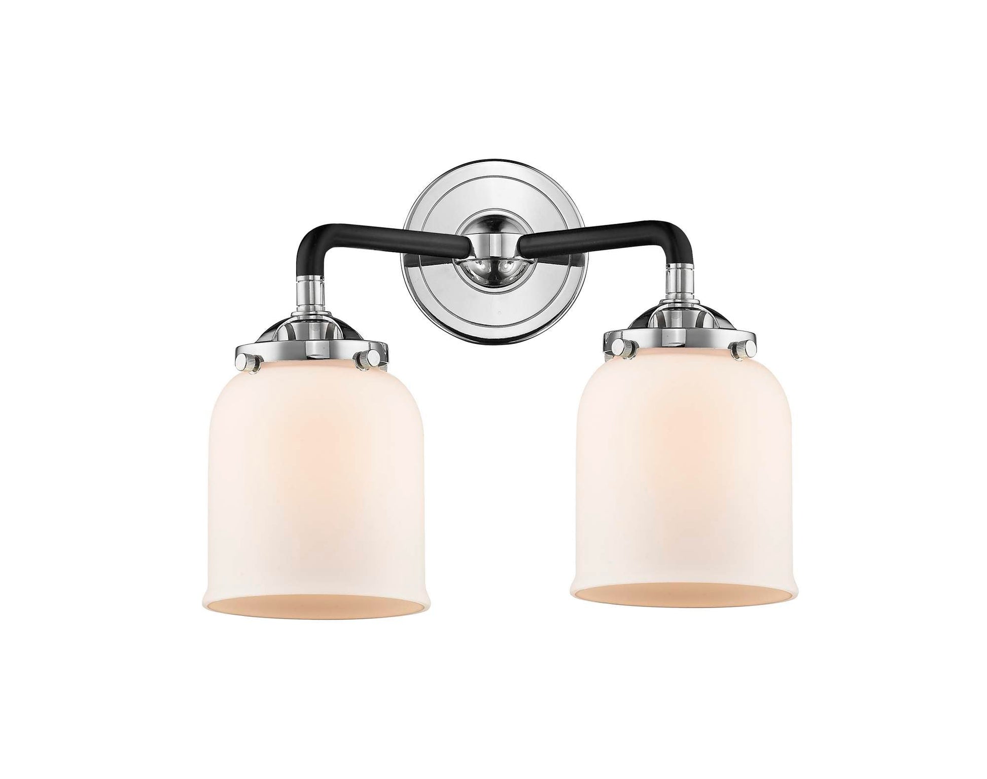 284-2W-BPN-G51 2-Light 13" Black Polished Nickel Bath Vanity Light - Matte White Cased Small Bell Glass - LED Bulb - Dimmensions: 13 x 6.75 x 11 - Glass Up or Down: Yes