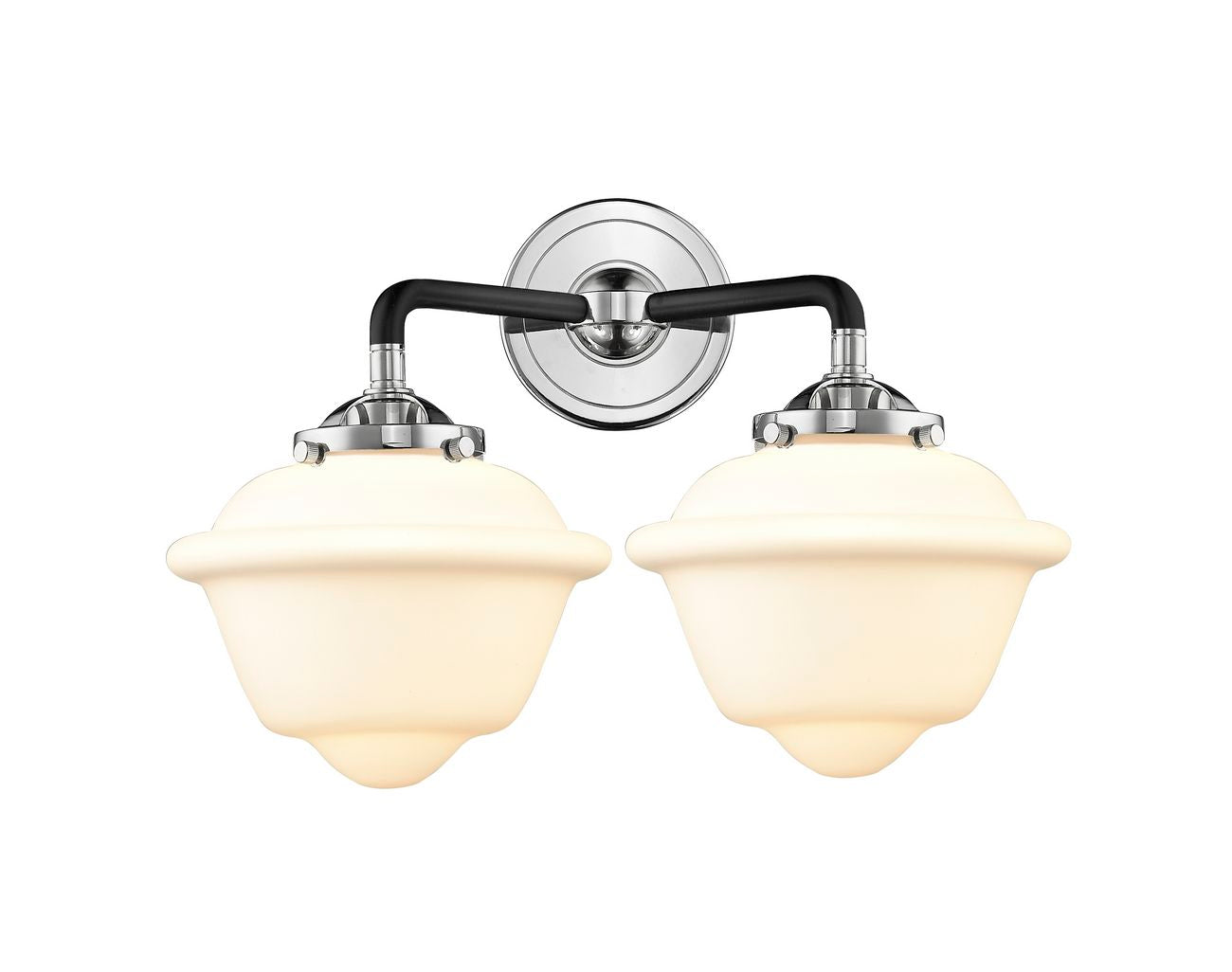284-2W-BPN-G531 2-Light 15.5" Black Polished Nickel Bath Vanity Light - Matte White Cased Small Oxford Glass - LED Bulb - Dimmensions: 15.5 x 8 x 11 - Glass Up or Down: Yes
