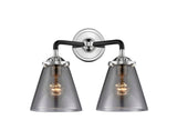 284-2W-BPN-G63 2-Light 14.25" Black Polished Nickel Bath Vanity Light - Plated Smoke Small Cone Glass - LED Bulb - Dimmensions: 14.25 x 7.375 x 11 - Glass Up or Down: Yes