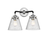 284-2W-BPN-G64 2-Light 14.25" Black Polished Nickel Bath Vanity Light - Seedy Small Cone Glass - LED Bulb - Dimmensions: 14.25 x 7.375 x 11 - Glass Up or Down: Yes