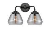 284-2W-OB-G173 2-Light 14.75" Oil Rubbed Bronze Bath Vanity Light - Plated Smoke Fulton Glass - LED Bulb - Dimmensions: 14.75 x 7.625 x 10.5 - Glass Up or Down: Yes