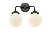 284-2W-OB-G201-6 2-Light 14" Oil Rubbed Bronze Bath Vanity Light - Matte White Cased Beacon Glass - LED Bulb - Dimmensions: 14 x 7.25 x 11 - Glass Up or Down: Yes