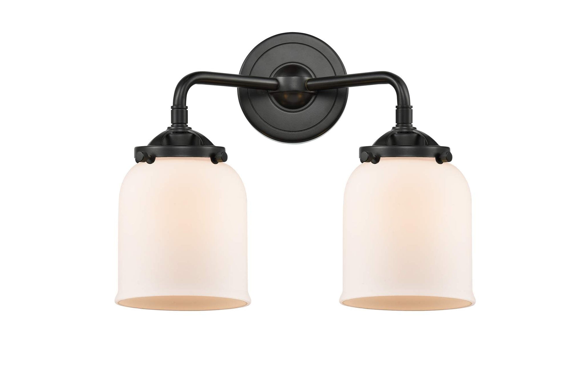 284-2W-OB-G51 2-Light 13" Oil Rubbed Bronze Bath Vanity Light - Matte White Cased Small Bell Glass - LED Bulb - Dimmensions: 13 x 6.75 x 11 - Glass Up or Down: Yes