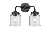 2-Light 13" Black Antique Brass Bath Vanity Light - Clear Small Bell - LED