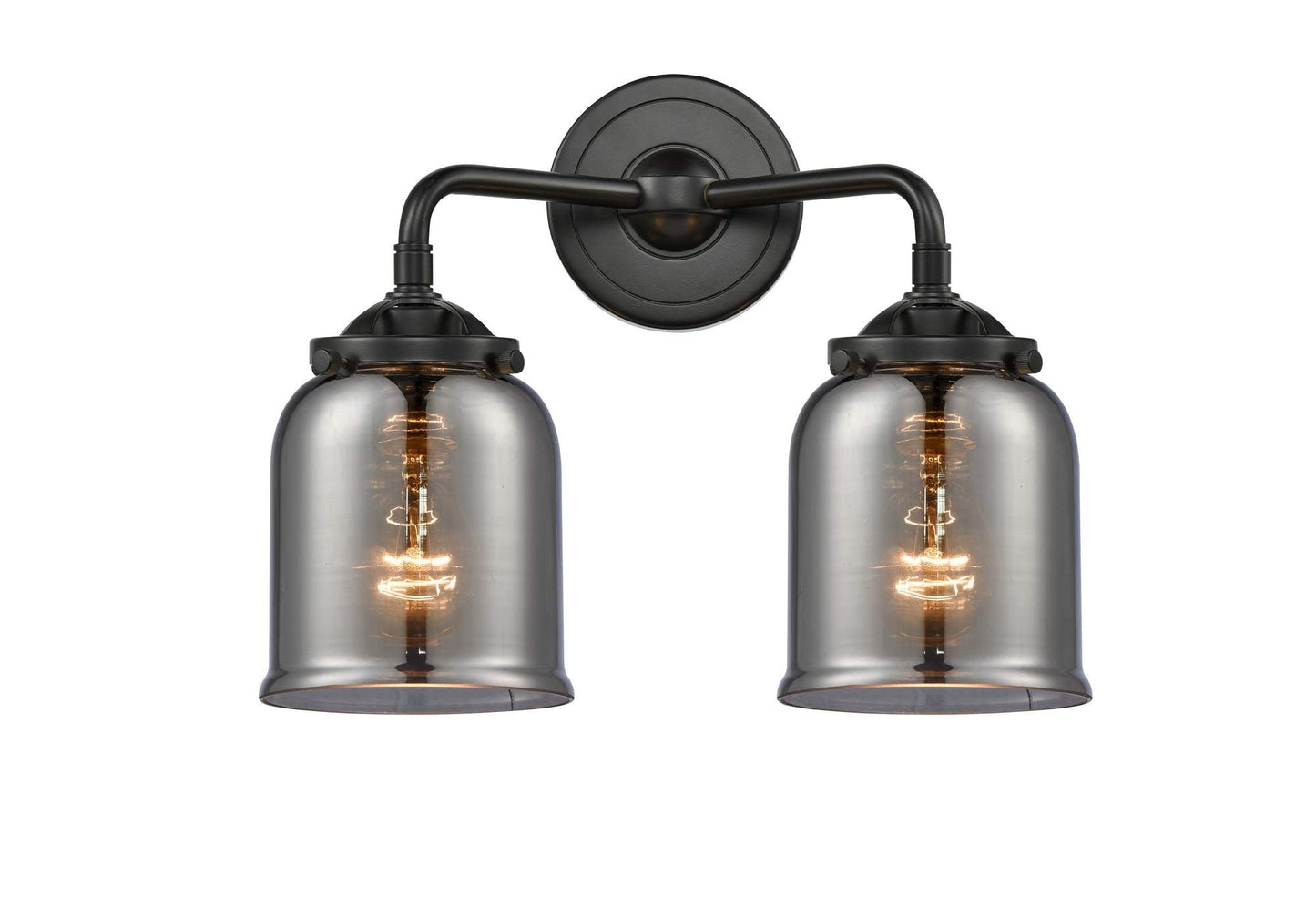 284-2W-OB-G53 2-Light 13" Oil Rubbed Bronze Bath Vanity Light - Plated Smoke Small Bell Glass - LED Bulb - Dimmensions: 13 x 6.75 x 11 - Glass Up or Down: Yes