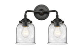 284-2W-OB-G54 2-Light 13" Oil Rubbed Bronze Bath Vanity Light - Seedy Small Bell Glass - LED Bulb - Dimmensions: 13 x 6.75 x 11 - Glass Up or Down: Yes