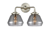 284-2W-SN-G173 2-Light 14.75" Brushed Satin Nickel Bath Vanity Light - Plated Smoke Fulton Glass - LED Bulb - Dimmensions: 14.75 x 7.625 x 10.5 - Glass Up or Down: Yes