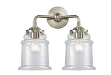 284-2W-SN-G182 2-Light 14" Brushed Satin Nickel Bath Vanity Light - Clear Canton Glass - LED Bulb - Dimmensions: 14 x 7.25 x 12.5 - Glass Up or Down: Yes