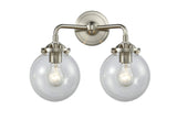 284-2W-SN-G202-6 2-Light 14" Brushed Satin Nickel Bath Vanity Light - Clear Beacon Glass - LED Bulb - Dimmensions: 14 x 7.25 x 11 - Glass Up or Down: Yes