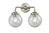 284-2W-SN-G204-6 2-Light 14" Brushed Satin Nickel Bath Vanity Light - Seedy Beacon Glass - LED Bulb - Dimmensions: 14 x 7.25 x 11 - Glass Up or Down: Yes