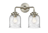 284-2W-SN-G54 2-Light 13" Brushed Satin Nickel Bath Vanity Light - Seedy Small Bell Glass - LED Bulb - Dimmensions: 13 x 6.75 x 11 - Glass Up or Down: Yes