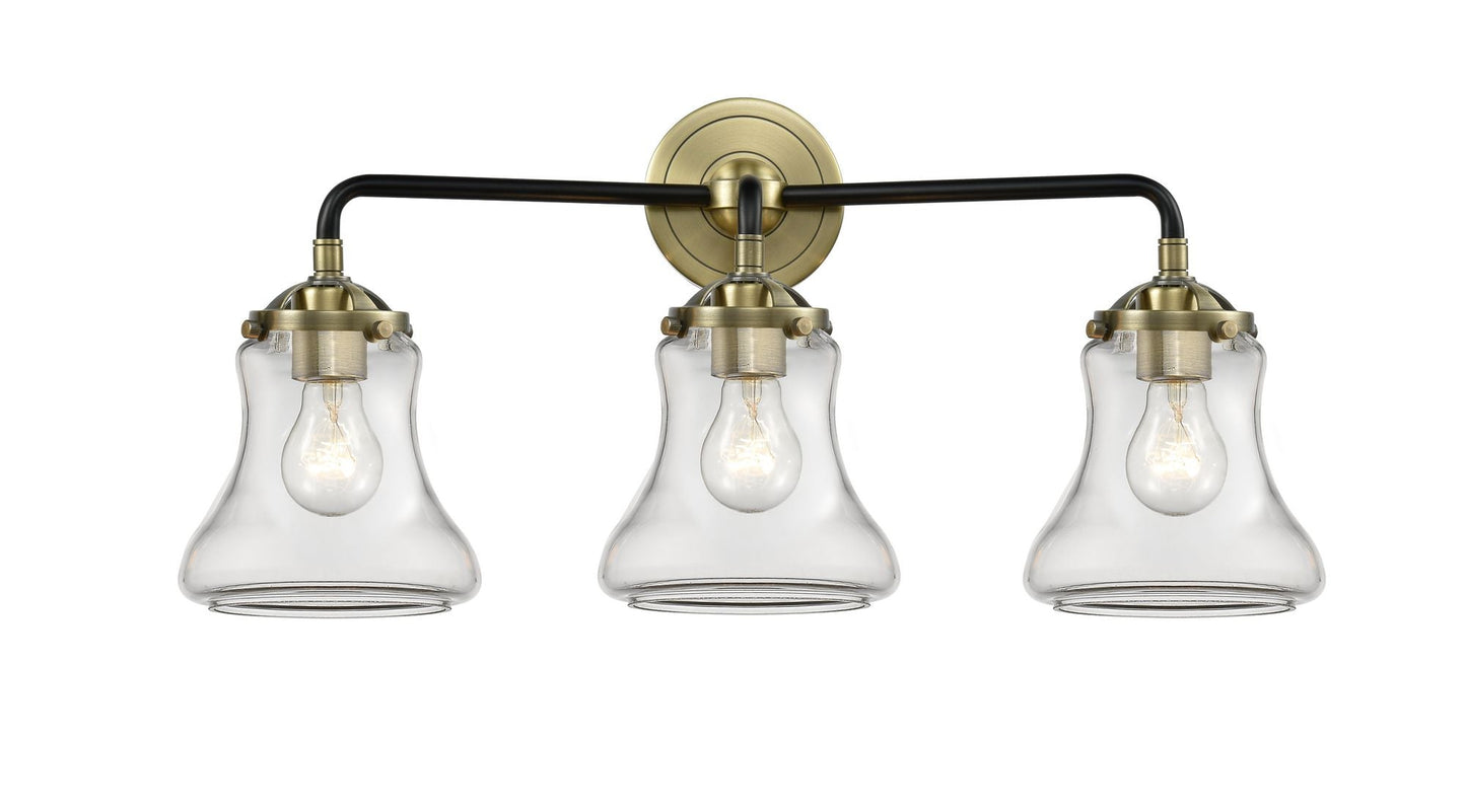 3-Light 24" Black Antique Brass Bath Vanity Light - Clear Bellmont Glass LED