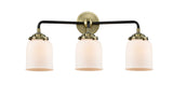 3-Light 23" Black Antique Brass Bath Vanity Light - Matte White Cased Small Bell Glass LED