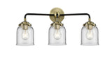 3-Light 23" Black Antique Brass Bath Vanity Light - Clear Small Bell Glass LED