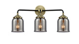 3-Light 23" Black Antique Brass Bath Vanity Light - Plated Smoke Small Bell Glass LED