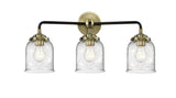 3-Light 23" Black Antique Brass Bath Vanity Light - Seedy Small Bell Glass LED
