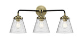 3-Light 24.25" Black Antique Brass Bath Vanity Light - Seedy Small Cone Glass LED