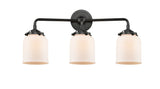 284-3W-OB-G51 3-Light 23" Oil Rubbed Bronze Bath Vanity Light - Matte White Cased Small Bell Glass - LED Bulb - Dimmensions: 23 x 6.75 x 9 - Glass Up or Down: Yes
