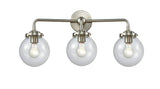 284-3W-SN-G202-6 3-Light 24" Brushed Satin Nickel Bath Vanity Light - Clear Beacon Glass - LED Bulb - Dimmensions: 24 x 7.25 x 9 - Glass Up or Down: Yes