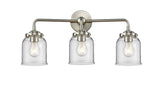 284-3W-SN-G52 3-Light 23" Brushed Satin Nickel Bath Vanity Light - Clear Small Bell Glass - LED Bulb - Dimmensions: 23 x 6.75 x 9 - Glass Up or Down: Yes
