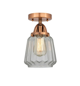 1-Light 7" Antique Copper Semi-Flush Mount - Clear Chatham Glass LED