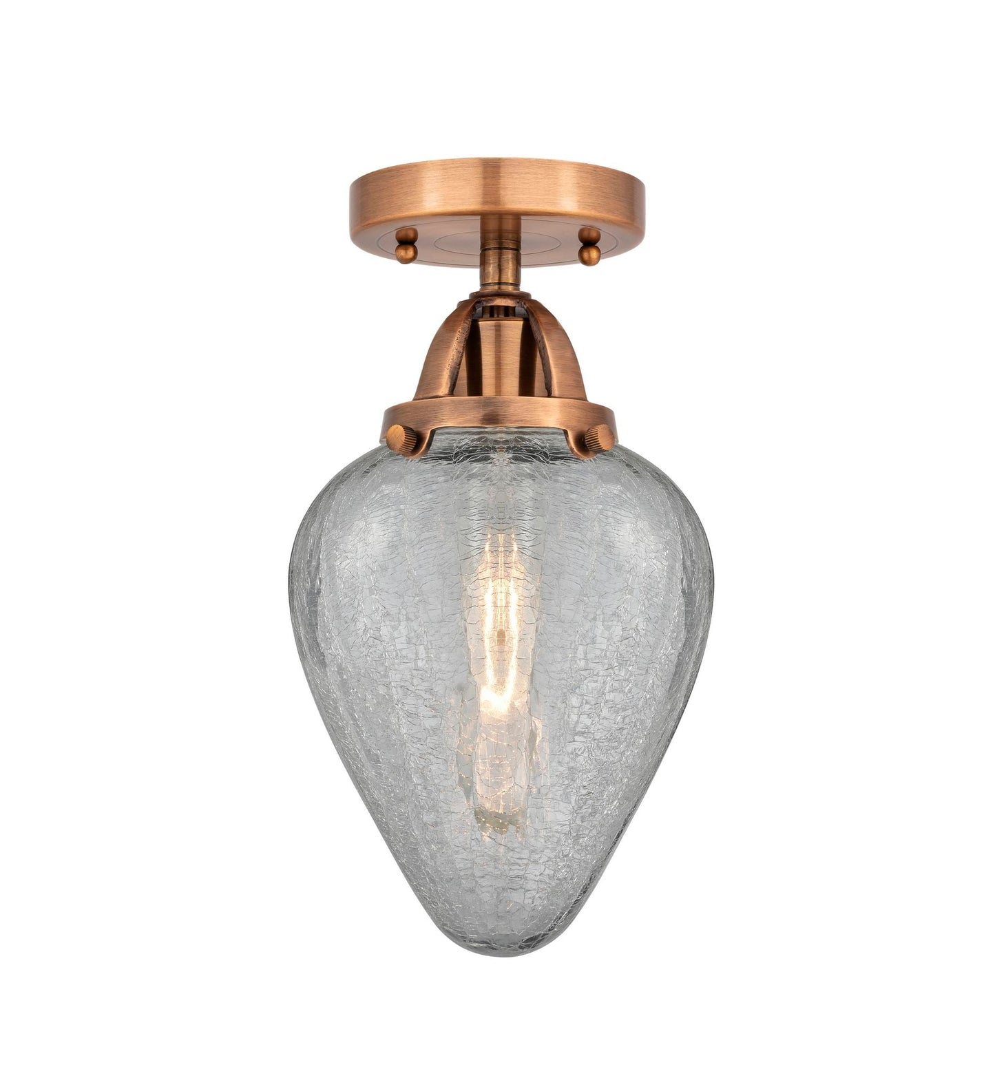1-Light 6.5" Antique Copper Semi-Flush Mount - Clear Crackle Geneseo Glass LED