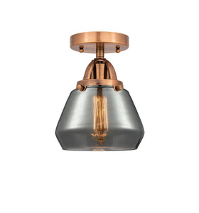 1-Light 6.75" Antique Copper Semi-Flush Mount - Plated Smoke Fulton Glass LED