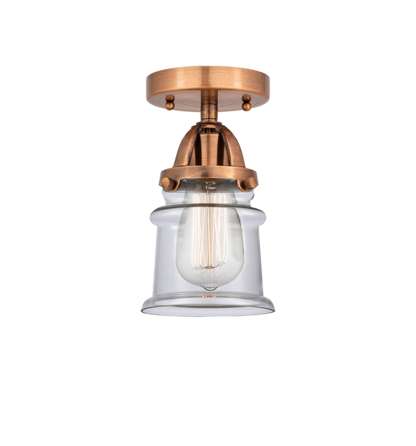 1-Light 5.25" Antique Copper Semi-Flush Mount - Clear Small Canton Glass LED