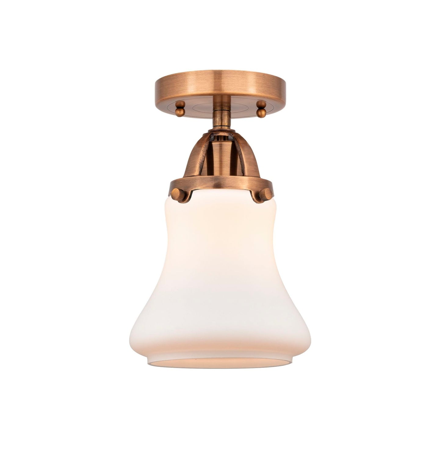 1-Light 6" Antique Copper Semi-Flush Mount - Matte White Bellmont Glass LED