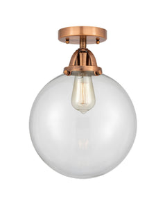 1-Light 10" Antique Copper Semi-Flush Mount - Clear Beacon Glass LED
