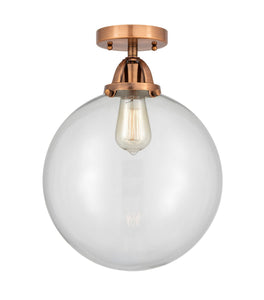 1-Light 12" Antique Copper Semi-Flush Mount - Clear Beacon Glass LED