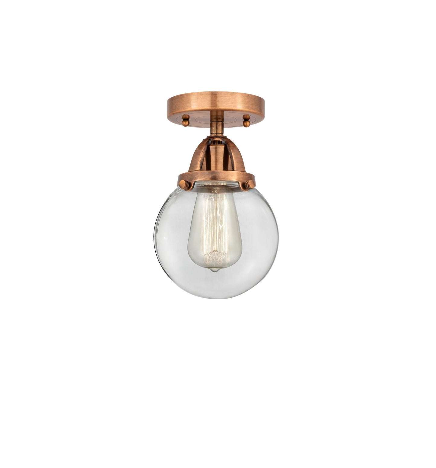 1-Light 6" Antique Copper Semi-Flush Mount - Clear Beacon Glass LED