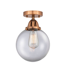 1-Light 8" Antique Copper Semi-Flush Mount - Clear Beacon Glass LED