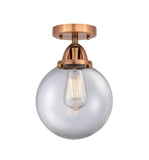 1-Light 8" Antique Copper Semi-Flush Mount - Clear Beacon Glass LED
